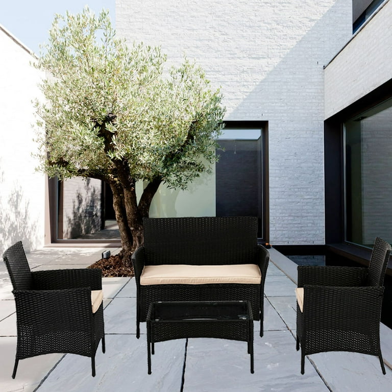 FDW Patio Furniture Set 4 Pieces Outdoor Rattan Chair Wicker Sofa Garden Pool Backyard