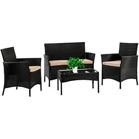 4-Piece Wicker Outdoor Patio Dining Set, Black
