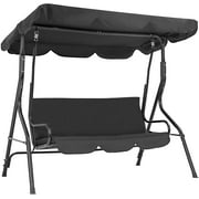 FDW Patio Outdoor Swing Chair with Adjustable Tilt Canopy Removable Cushions Stabilizing Frame Comfort Armrest Black