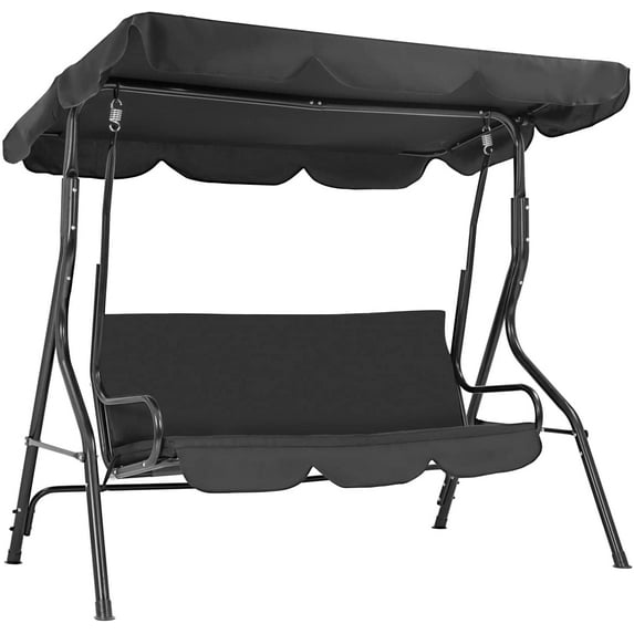 FDW Patio Outdoor Swing Chair with Adjustable Tilt Canopy Removable Cushions Stabilizing Frame Comfort Armrest Black