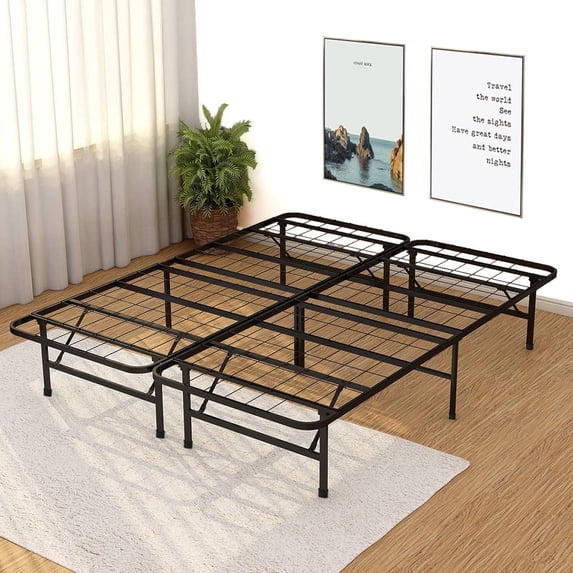 FDW Platform Bed Frame Queen Metal Base Mattress Foundation Heavy Duty Steel Replaces Box Spring