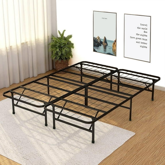 FDW Platform Bed Frame Queen Metal Base Mattress Foundation Heavy Duty Steel Replaces Box Spring