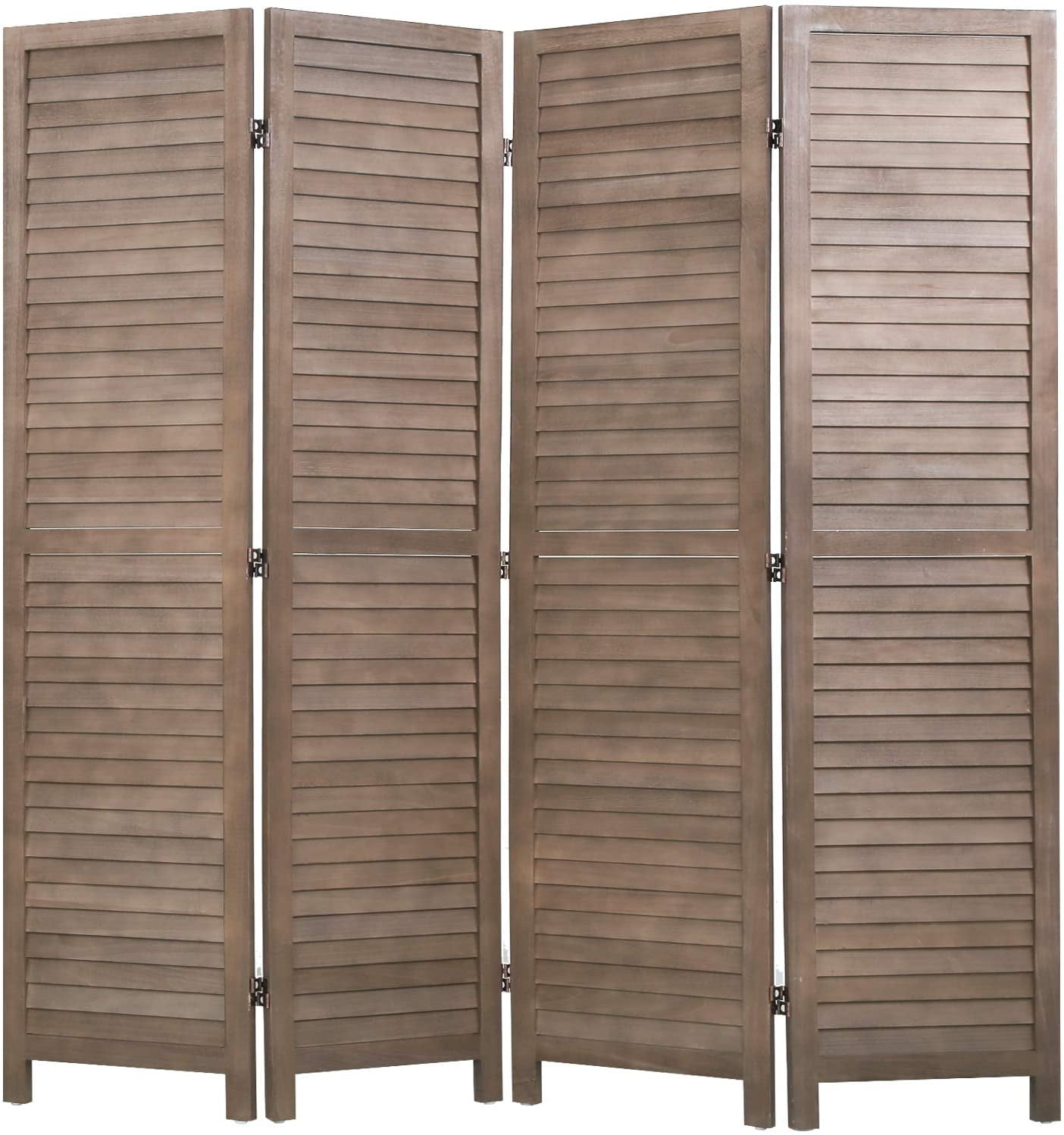 Brown 4-Panel Folding Wood Privacy Room Divider