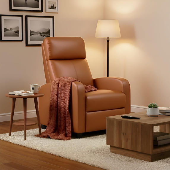 FDW Recliner Chair for Living Room Furniture Home Theater Seating Glider Chairs Modern Wingback Single Sofa PU Leather with Footrest (Tan)