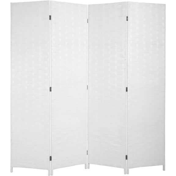 FDW Room Divider 6FT Wall Divider Wood Screen 4 Panels Wood Mesh Hand-Woven Design Room Screen Divider Indoor Folding Portable Partition Screen,Black