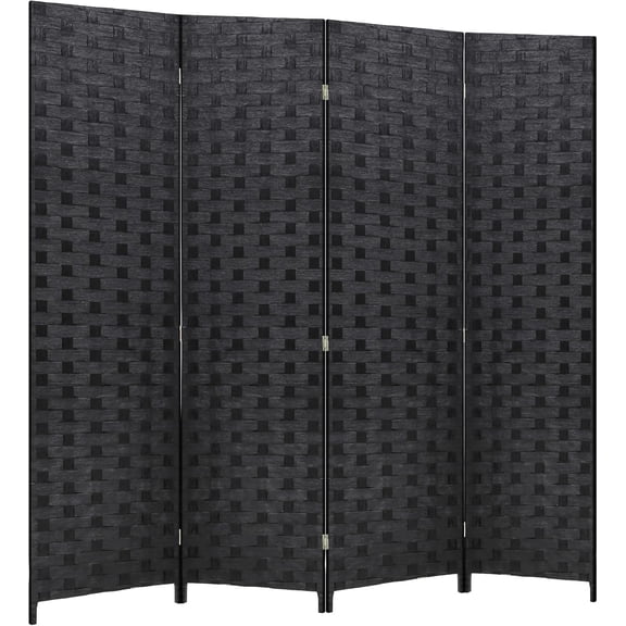 FDW Room Divider 6FT Wall Divider Wood Screen 4 Panels Wood Mesh Hand-Woven Design Room Screen Divider Indoor Folding Portable Partition Screen,Black
