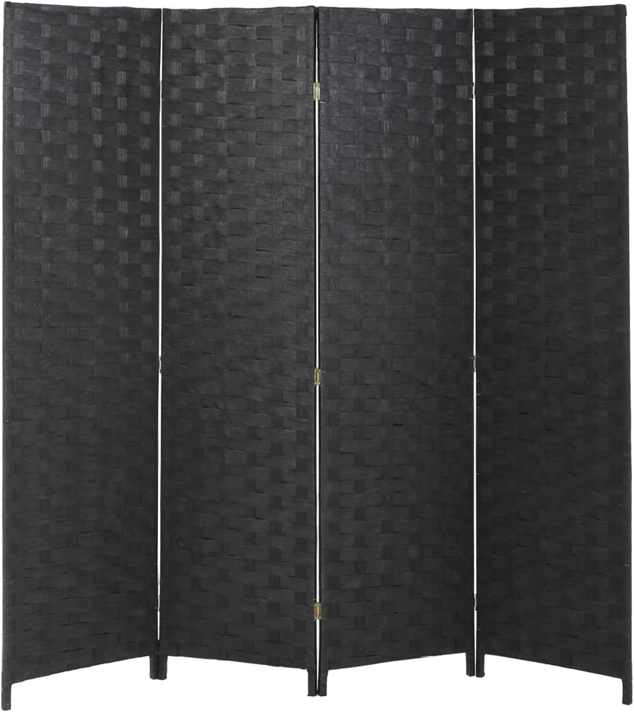 FDW Room Divider 6FT Wall Divider Wood Screen 4 Panels Wood Mesh  Indoor Folding Portable Partition Screen,Black