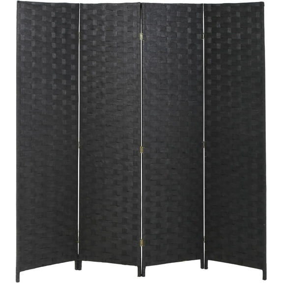 FDW Room Divider 6FT Wall Divider Wood Screen 4 Panels Wood Mesh Indoor Folding Portable Partition Screen,Black