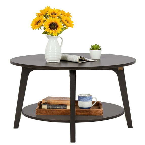 FDW Round Coffee Table with Storage and Sturdy MDF Top & Tapered Legs,Grey