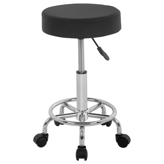 FDW Round Stool with Swivel PU Stool with Wheels PU Cushion Kitchen Office Massage Stool (Black)