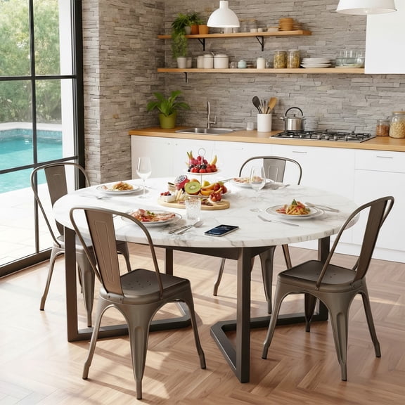 FDW Metal Dining Chairs Metal Chairs Patio Chair Seat Height Dining Room Kitchen Chair Tolix Restaurant Chairs Bar Stackable Chair Trattoria Metal Indoor Outdoor Chairs (Bronze)