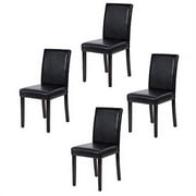 FDW Set of 4 Urban Style Leather Dining Chairs With Solid Wood Legs Chair,Black