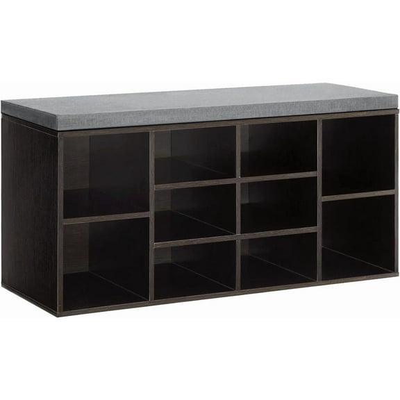 FDW Shoe Bench Storage Bench with Padded Seat 10 Compartments Holds Up to 600 lb,Black