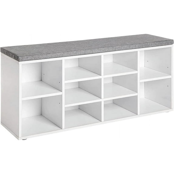 FDW Shoe Bench Storage Bench with Padded Seat 10 Compartments Holds Up to 600 lb,White