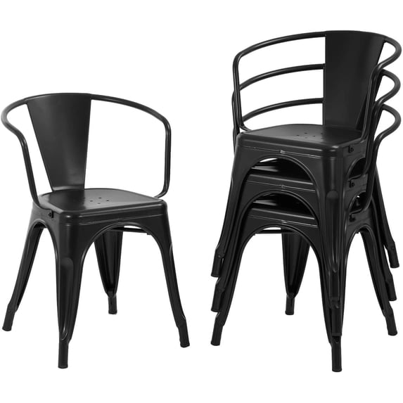 FDW Dining Chairs Set of 4 Metal Chair For Indoor, Outdoor, Patio, Kitchen, 18 Inch Seat Height,Black