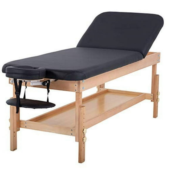 BestMassage Heavy Duty PU Leather Massage Table w/ Adjustable Headrest, 28" x 74", Black