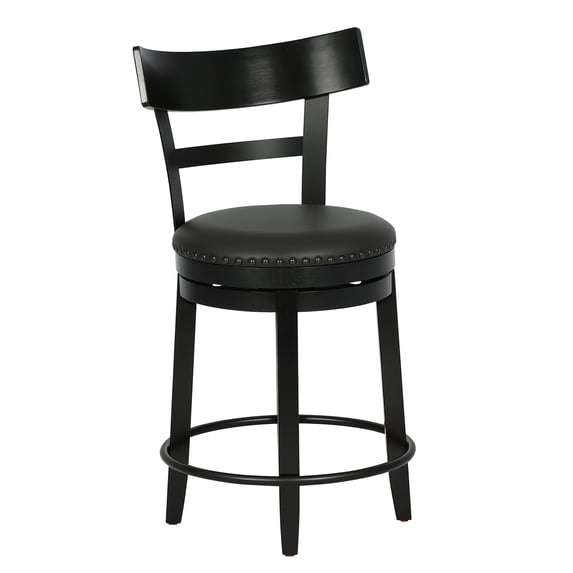 FDW Swivel Counter Height Bar Stool – 24.5″ Counter Height, 360° Swivel, Metal & Wood Frame, Upholstered Seat with Metal Footrest Black