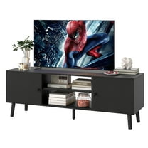 FDW TV Stand for 55 60 Inch TVs,with 2 Storage Cabinets and Open Shelves,Black