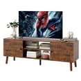 thumbnail image 1 of FDW TV Stand for 55 60 Inch TVs,with 2 Storage Cabinets and Open Shelves,Brown, 1 of 7