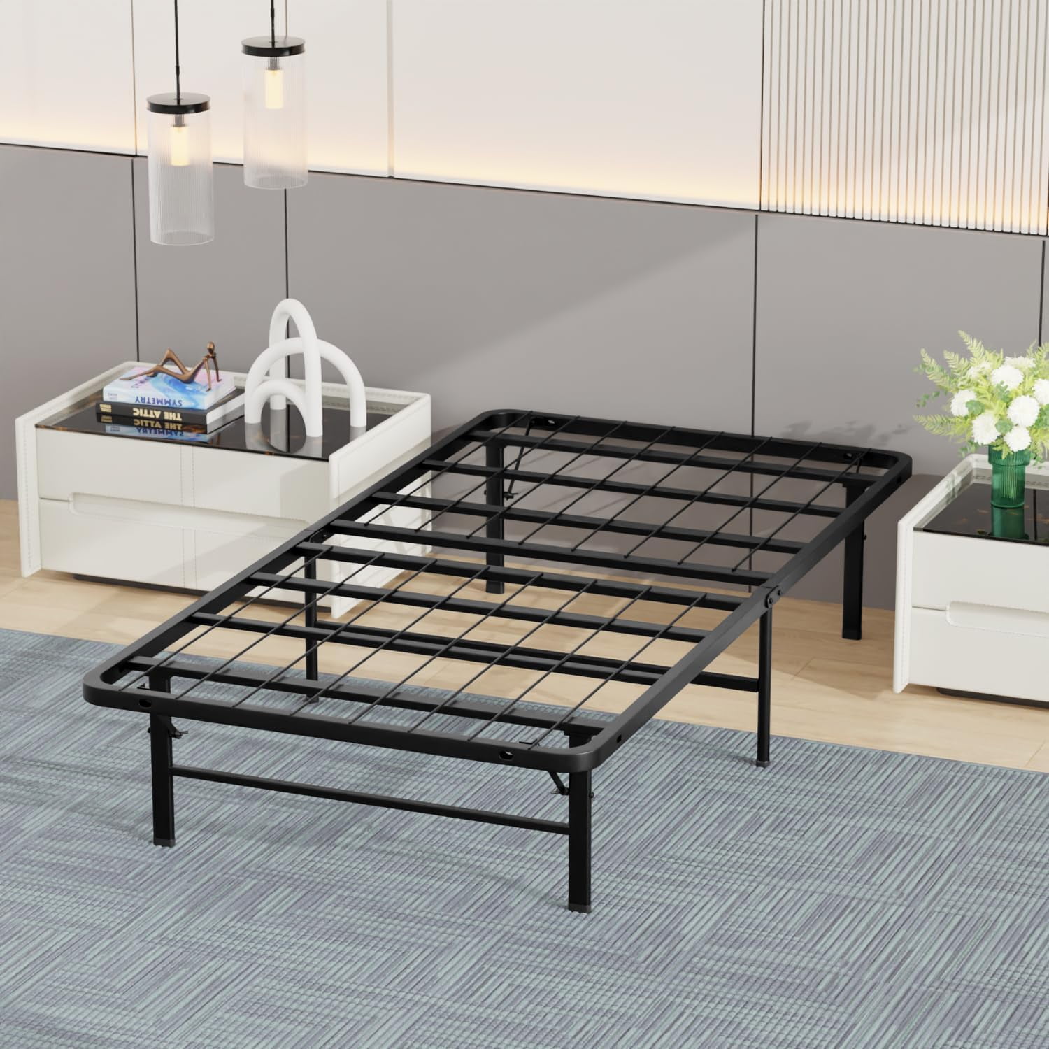 BestMassage Twin Bed Frame Metal Platform Bed Frame, Easy Assembly Noise-Free, Black, Twin