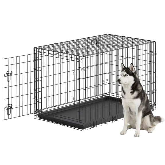 FDW XL Dog Crate 48 Inch Dog Cage Foldable Metal Kennel with Leakproof Tray Foldable Design Indoor Outdoor Use for Extra Large Dogs,Black