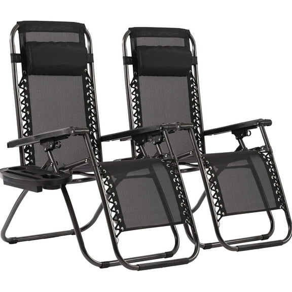 FDW Zero Gravity Lawn Lounge Chairs Set of 2 with Pillow and Cup Holder,Black