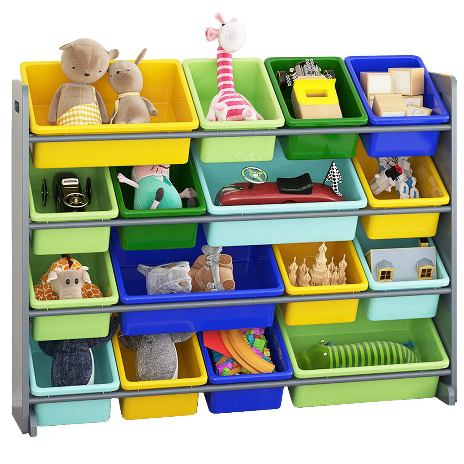 FDW super large toy storage rack natural/junior children's toy storage rack 16 plastic boxes can