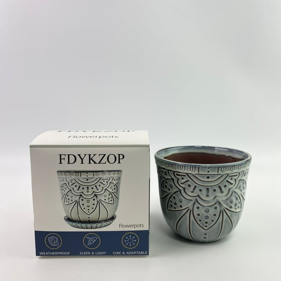 FDYKZOP Flowerpots,6 Inch Beaded Ceramic Planter with Drainage Hole and Saucer for Plants, Indoor-Outdoor Large Round Succulent Orchid Flower Pot (Smoked Gray, Inner-pots not Larger Than 5 Inch)