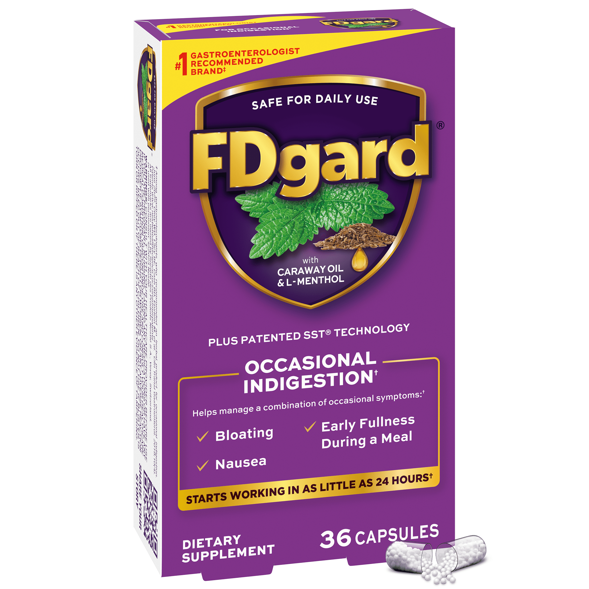FDgard Digestive Health Supplement with Caraway Oil & LMenthol for Occasional Nausea, Bloating