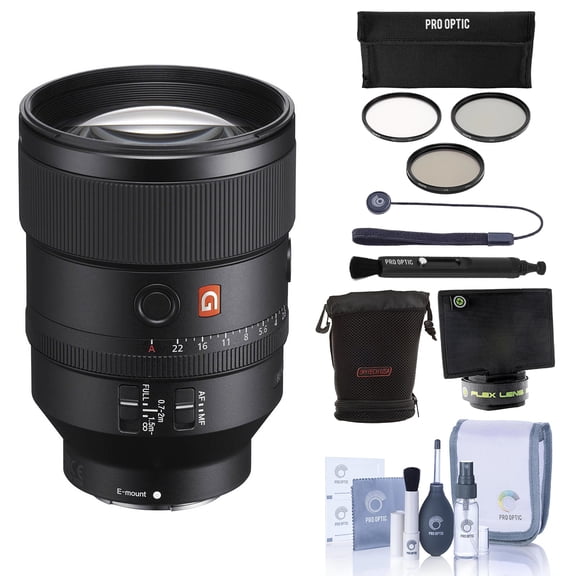 Sony FE 135mm F1.8 GM Lens for Sony E, Bundle with ProOptic 82mm Filter Kit, Flex Lens Shade, Soft Lens Case, Lens Cleaner, Cleaning Kit, Universal Lens Cap Tether