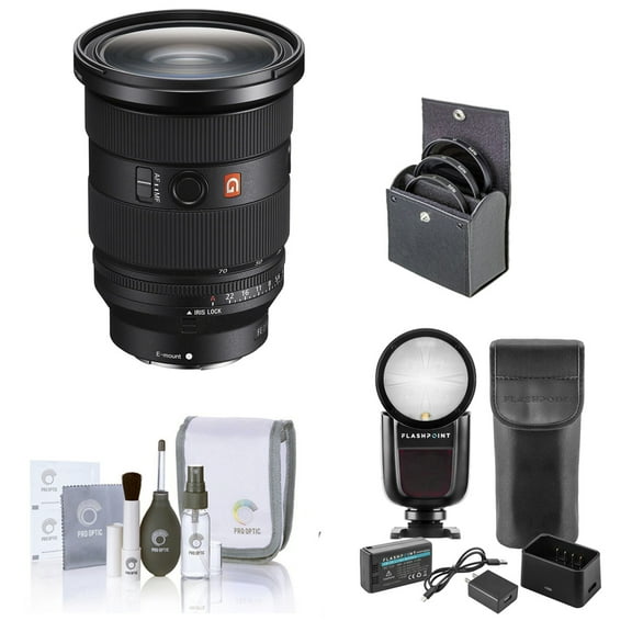Sony FE 24-70mm f/2.8 GM II Lens, Bundle with Flashpoint Zoom Li-on X R2 TTL Flash, 82mm Filter Kit, Cleaning Kit