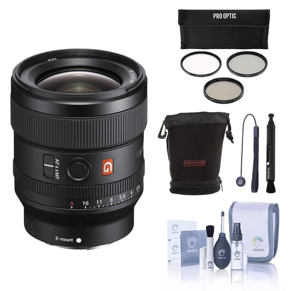 Sony FE 24mm f/1.4 GM Lens for Sony E, Bundle with ProOptic 67mm Filter Kit, Soft Lens Case, Lens Cleaner, Cleaning Kit, Universal Lens Cap Tether