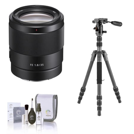 FE 35mm f/1.8 Lens for Sony E, Bundle with Vanguard VEO 3 GO 204CP Carbon Fiber Tripod/Monopod and PH-25 Pan Head, 55mm Filter Kit, Cleaning Kit