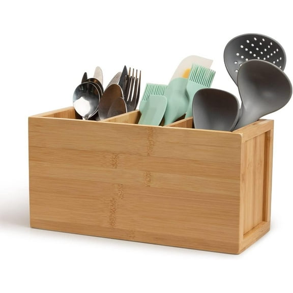 FE FUN ELEMENTS Bamboo Large Capacity 3-Compartment Kitchen Organizer