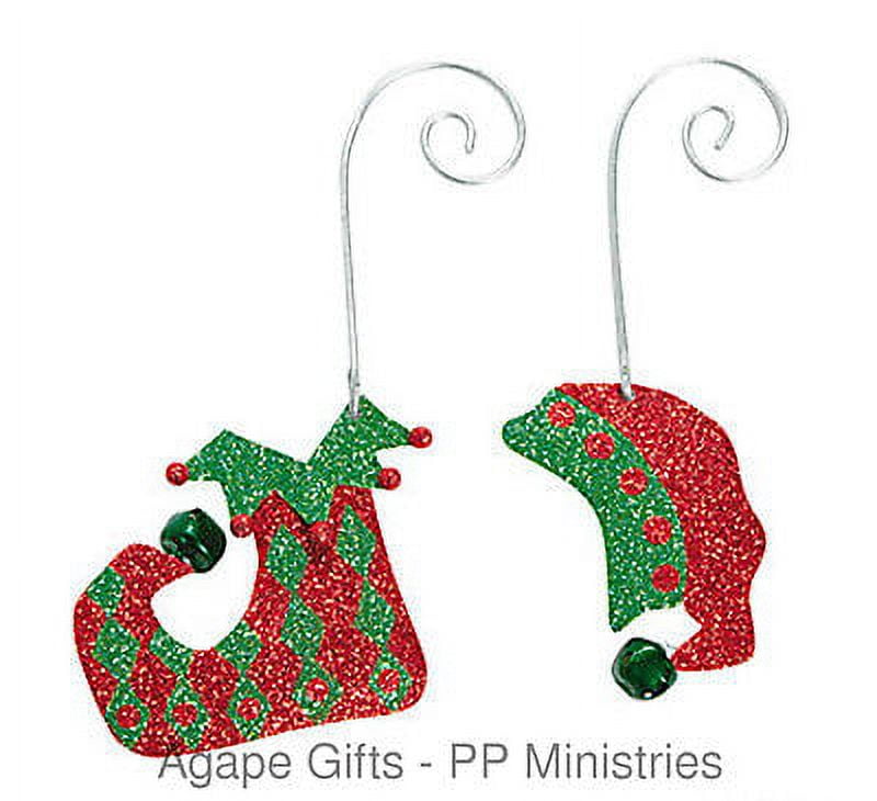 FE-OTC Glitter Elf Elves Christmas Ornaments - Shoe (Boot) & Hat - 2 Pc ...