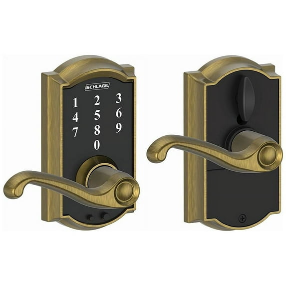 FE695CAM609FLA 16-086 10-027 Flair / Camelot Touch Keyless Lever - Antique Brass