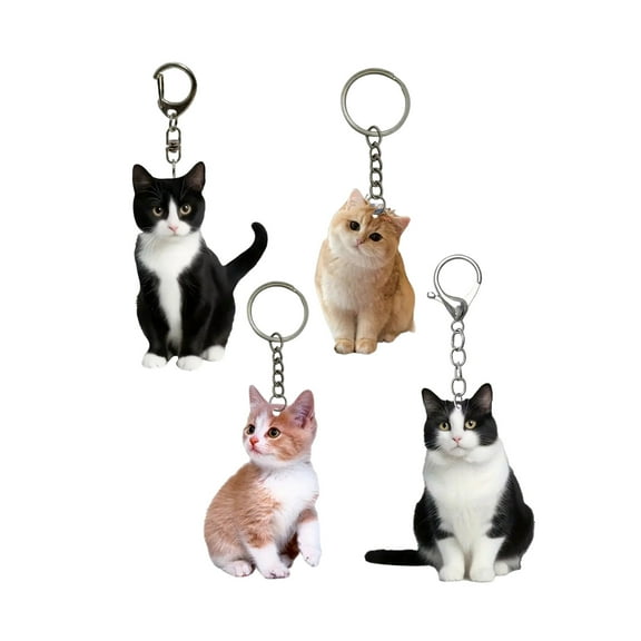FEAMOS 4Piece Set Cartoon Cat Keychains Acrylic Key Holder Key Pendant Acrylic Texture Cat Bag Charm Present for Fashion Lovers