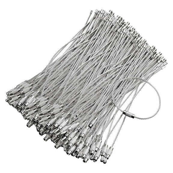 FEAMOS 60Pcs Stainless Steels Wire Keychains Rings Braided Steels Chain Heavy Luggage Label Rings Camp Hanging Tool Hardware