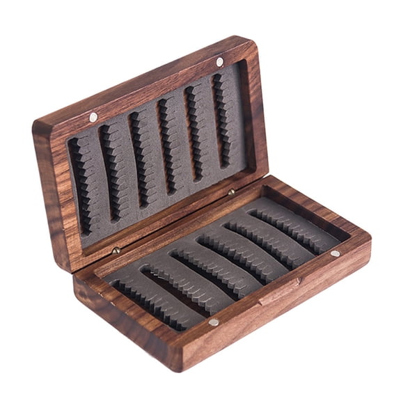 FEAMOS Double Side Pockets Fly Fishing Box Containers Wood Fishing Tackle Box Fishing Tackle Hook Organizers Storage Case