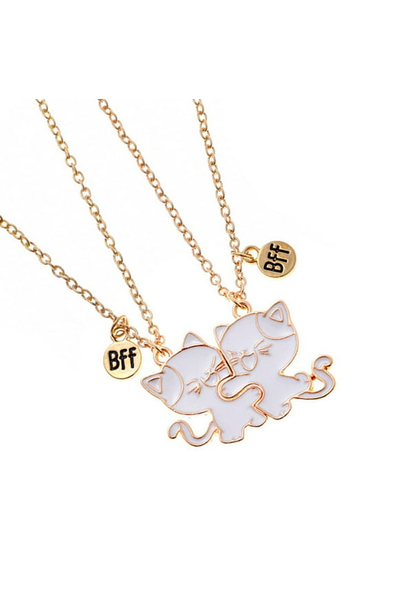 Pack of 2 Friendship Necklaces Cats Pendants Necklace Adjustable Chain Necklace Alloy Texture Neck Jewelry for Daily