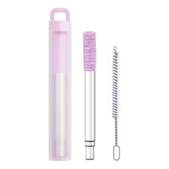 FEAMOS Reusable Outdoor Straw Set Stainless Steel Retractable With Silicones Straws For Travel Work