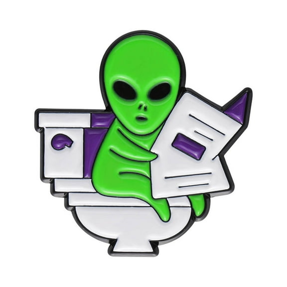 FEAMOS Unique Alien Reading Newspapers Pin Alien Badge Creative Accessory Alien Pin Eye Catching Brooch Pin Clothing Jewelry