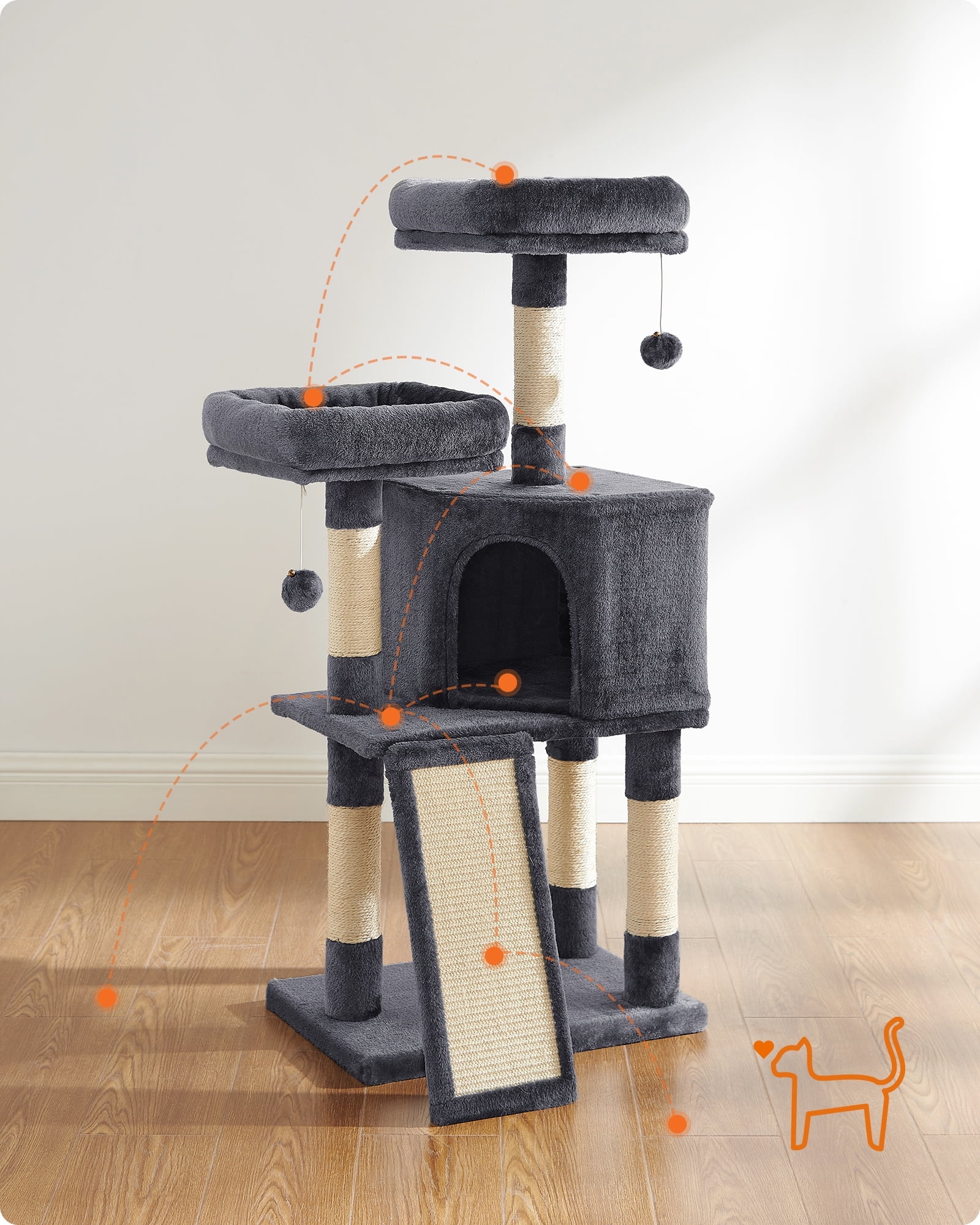 Smoky Gray 45.3-Inch Sisal Cat Tower with Condo