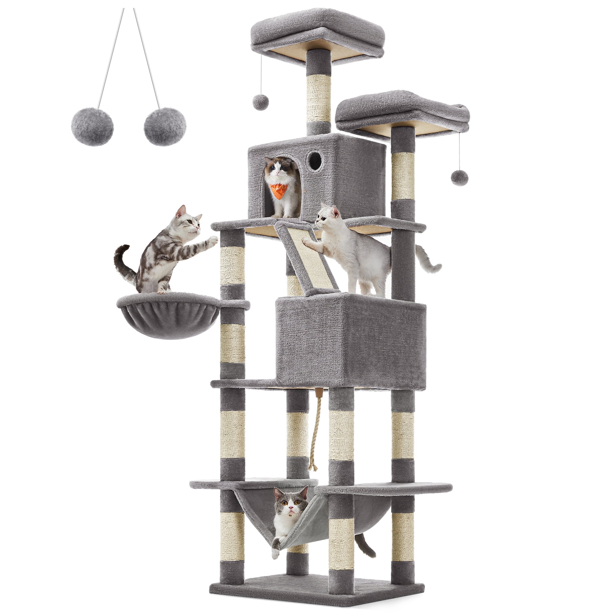 Light Gray XXL Multi-Level Plush Cat Tree with Sisal Scratching Posts