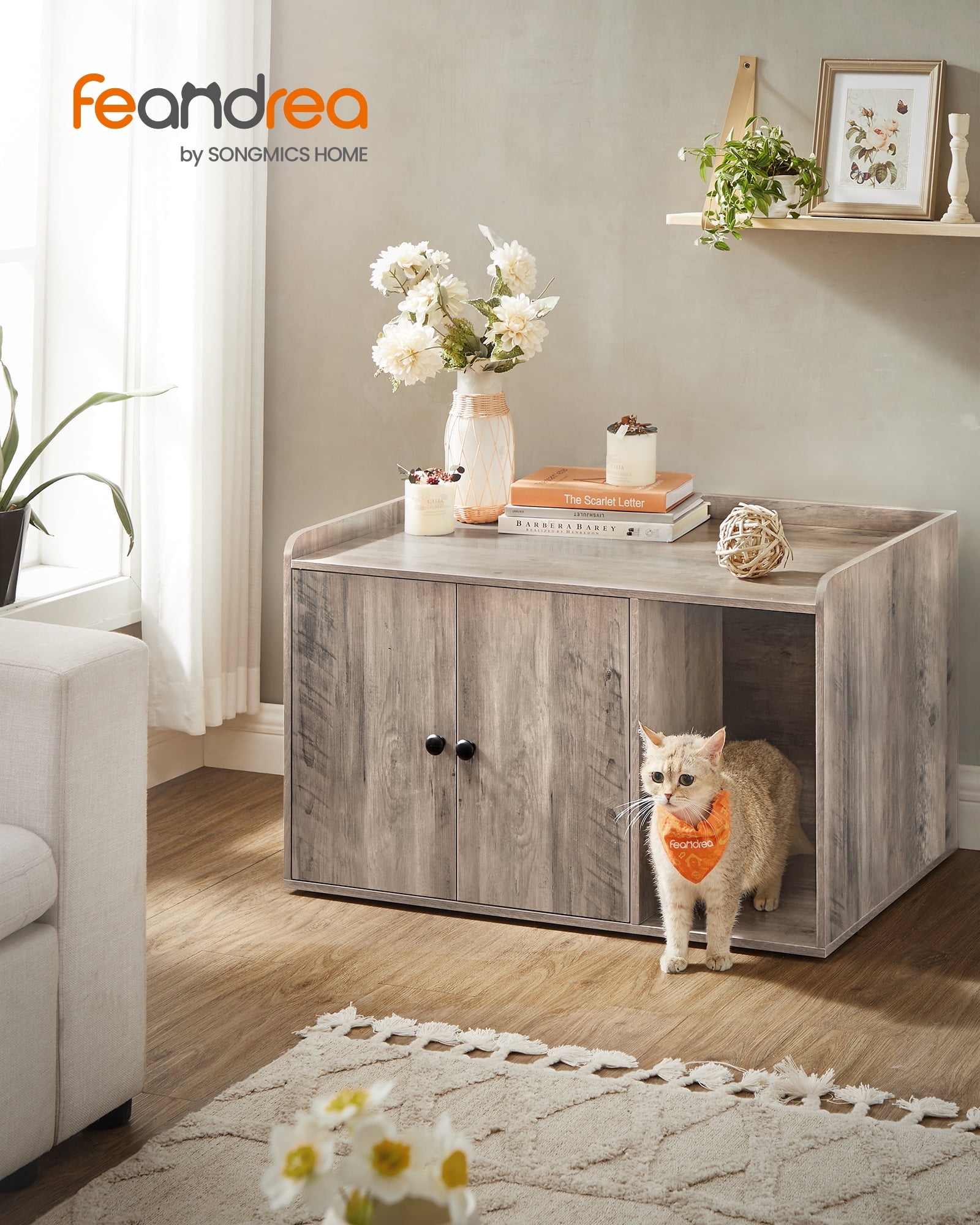 Greige Particleboard Modern Cat House Litter Box Enclosure