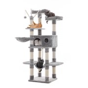FEANDREA Cat Tree 5-Tiers 64.6''H Condo Scratching Post Tower, Light Gray