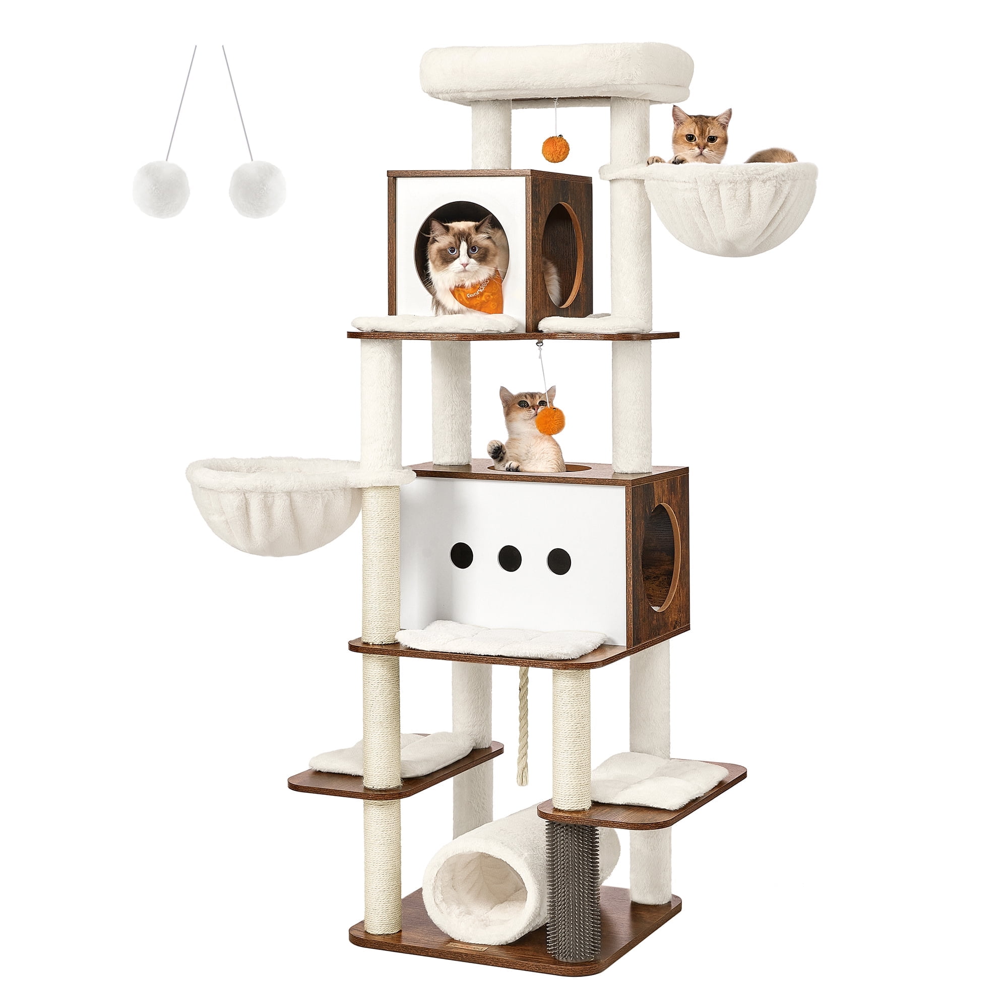 64.5-Inch Rustic Brown Sisal Multi-Level Cat Tower