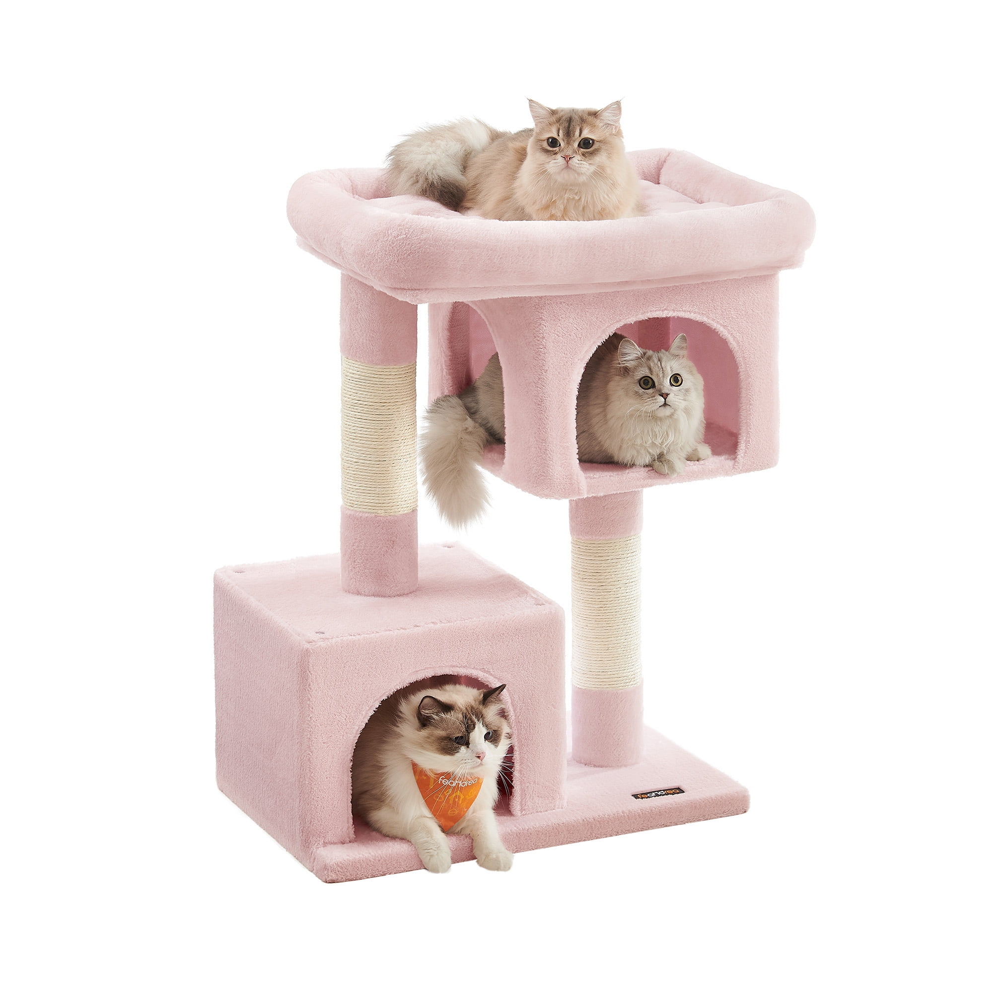 Jelly Pink Sisal Cat Tree Tower with Dual Caves