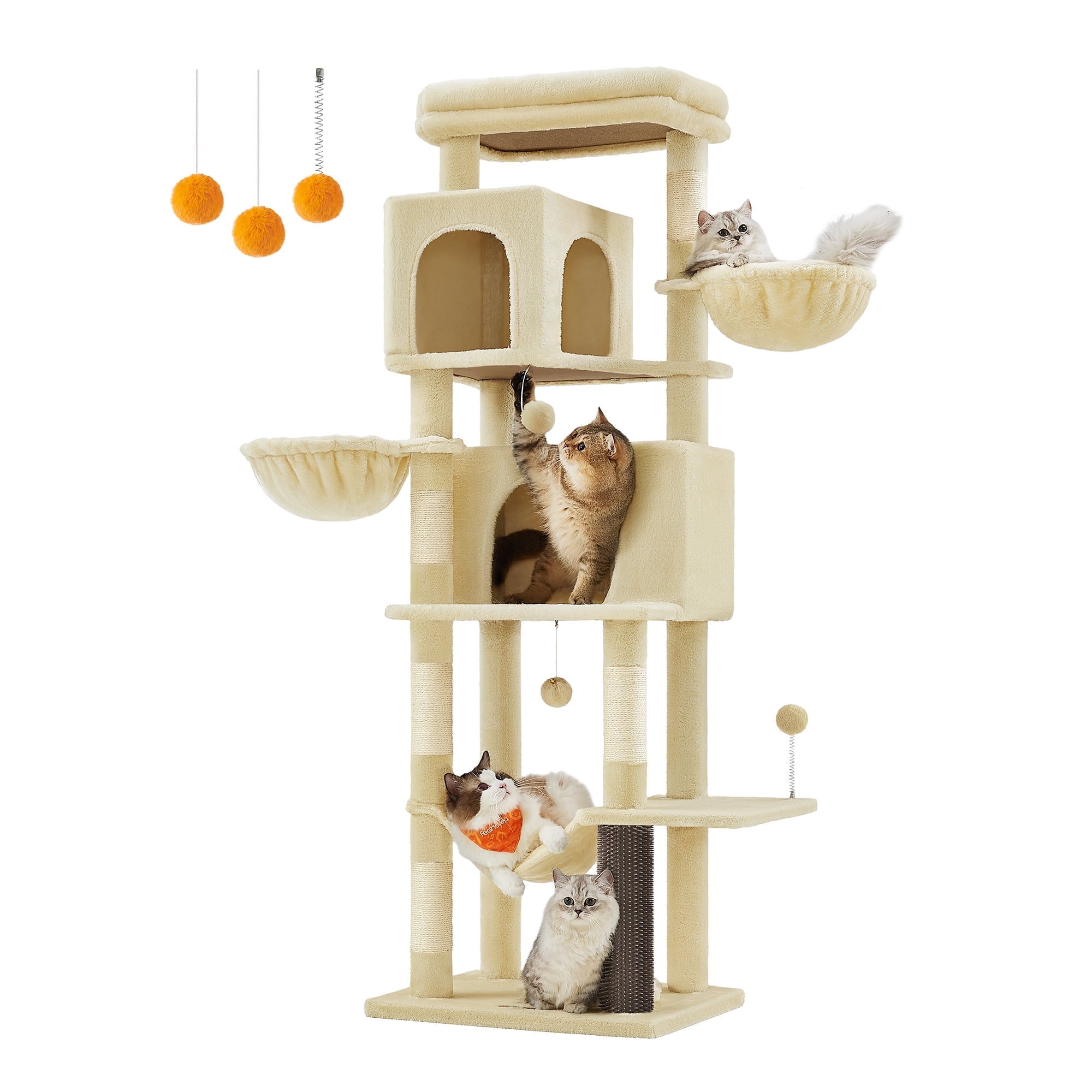 Feandrea 69-Inch Beige Sisal Multi-Level Cat Tree Tower