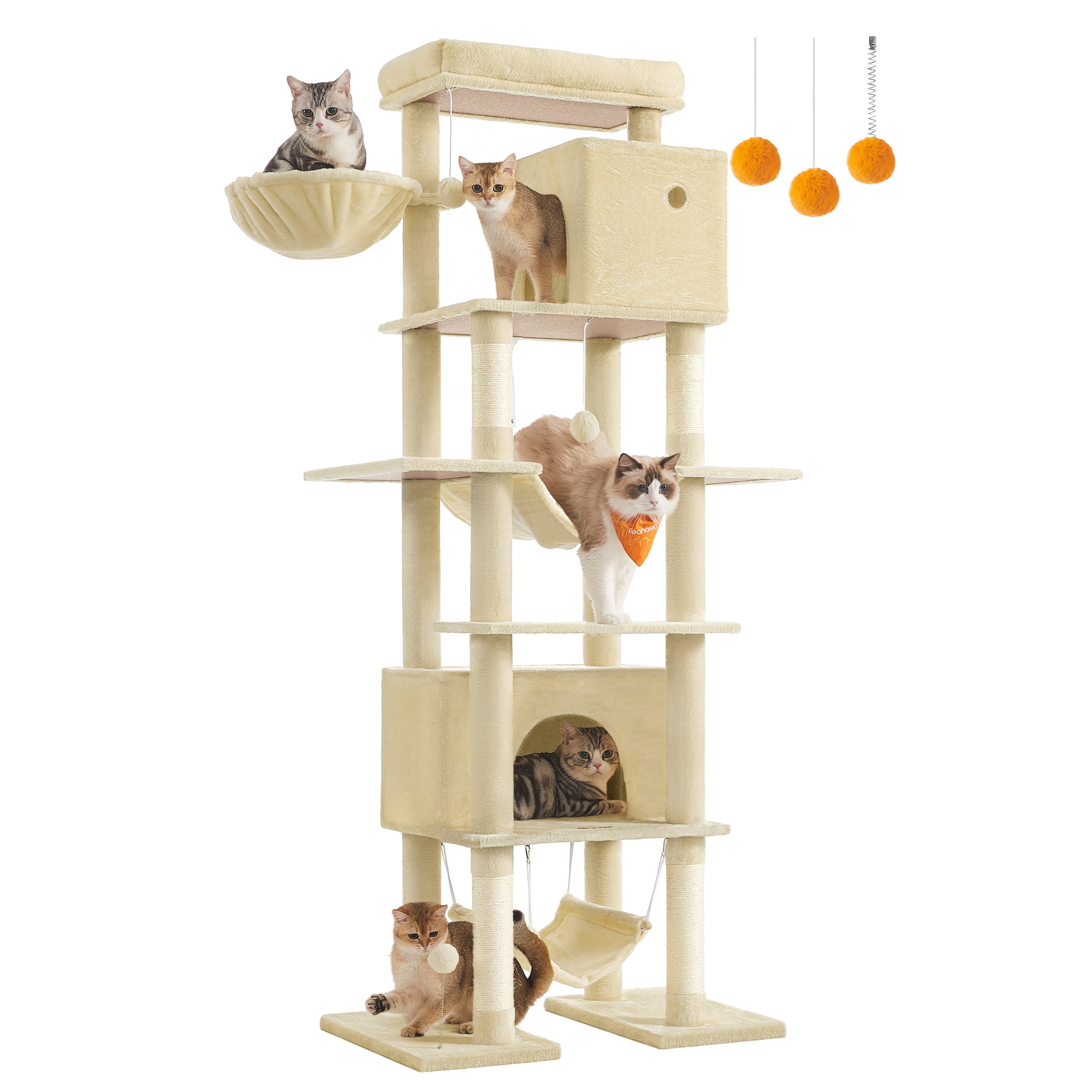 Beige 79.1 Inch Tall Multi-Level Cat Tree with Hammocks and Scratching Posts